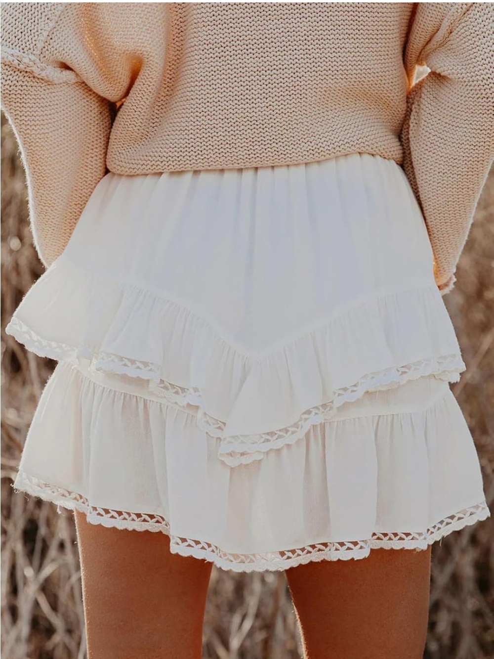 White Ruffle Tiered Skort - Picture 2 of 6